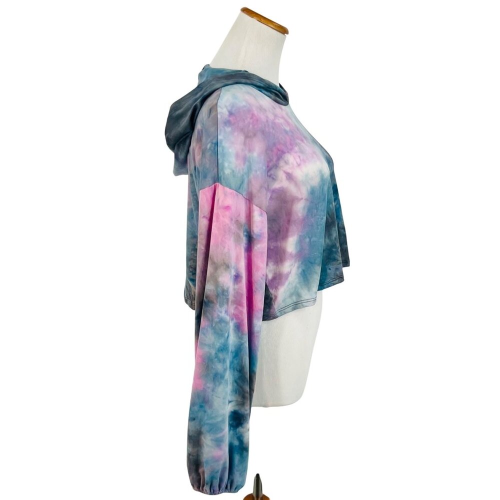 NWT Tie Dye Cropped Hoodie & Shorts 2 Piece Set | Athleisure Barbiecore Lounge L - Picture 14 of 16